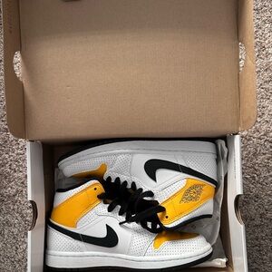 Nike Air Jordan 1 Mid White Black Yellow Shoes